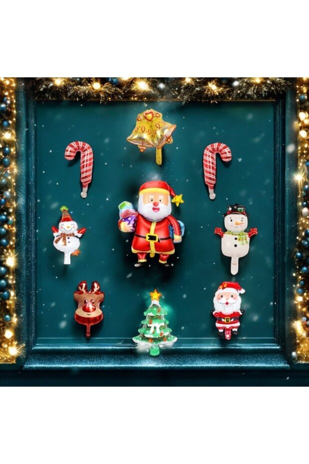 New Year's Celebration 9 Lu Foil Balloon Set Santa Claus - Candy - Bell - Deer