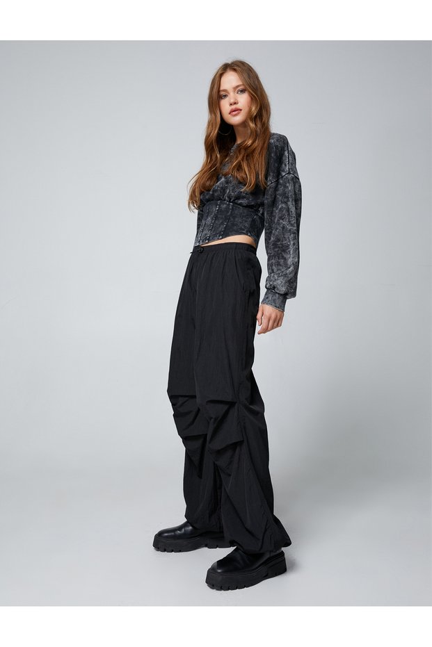 Casual Parachute Trousers with Fold Detail