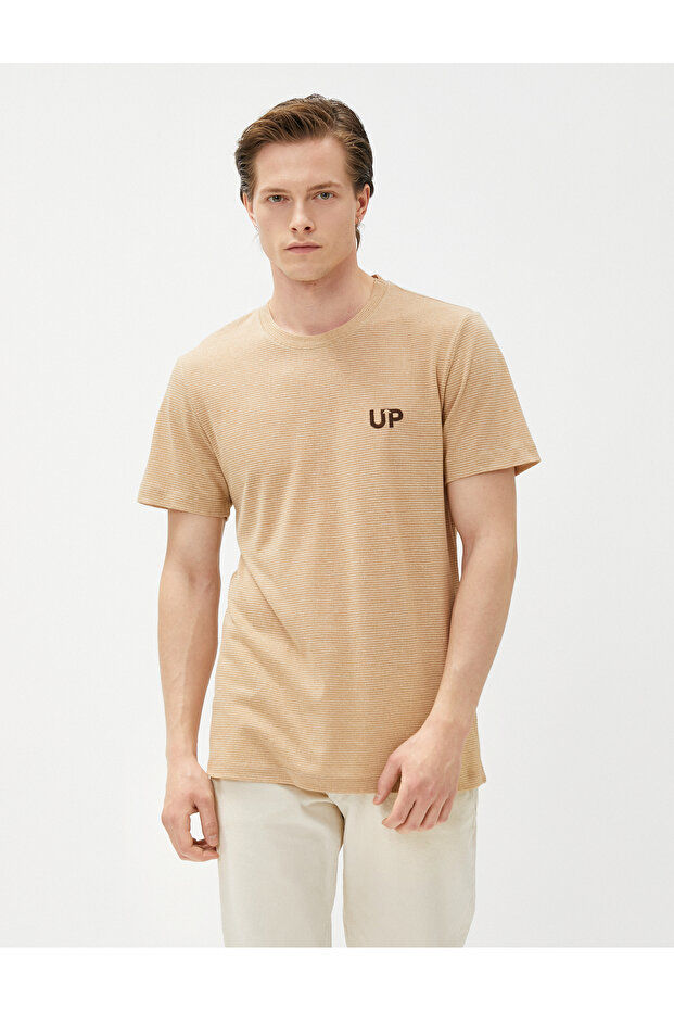 Striped T-Shirt Linen Blend Short Sleeve Crew Neck