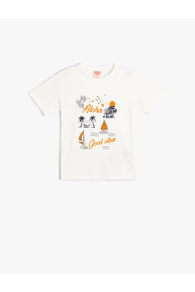 T-Shirt Summer Themed Short Sleeve Crew Neck Cotton