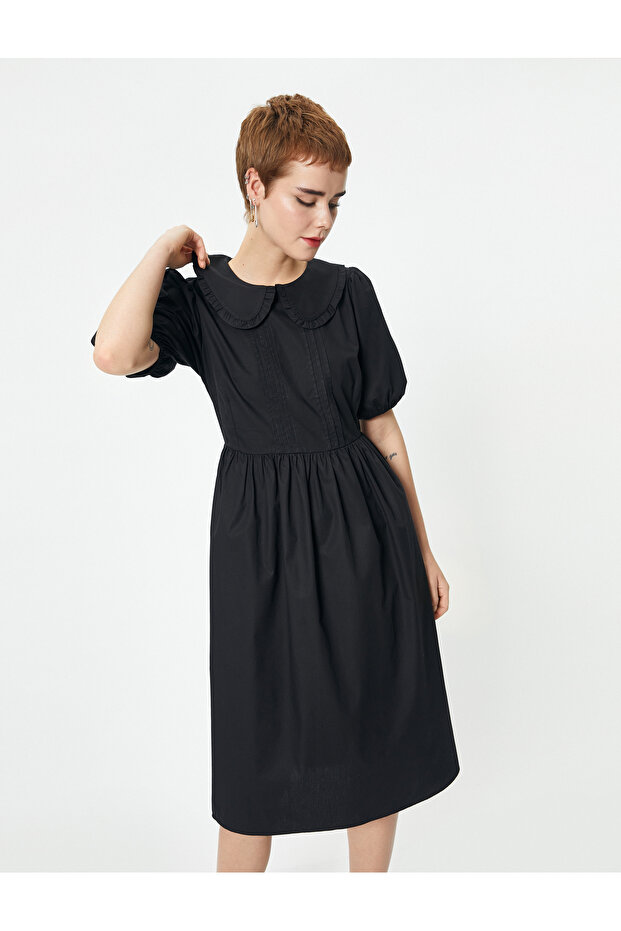 Balloon Sleeve Dress Midi Size Baby Collar Cotton