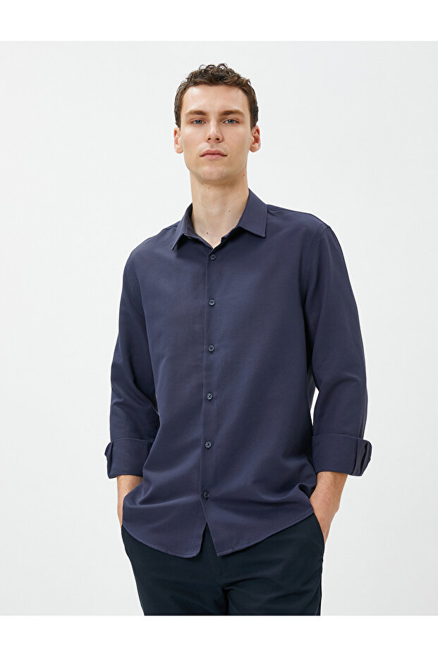 Basic Shirt Classic Collar Long Sleeve Buttoned Non Iron