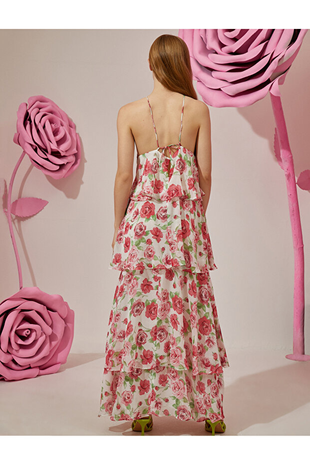 Rochie lungă stratificată cu decolteu - 4
