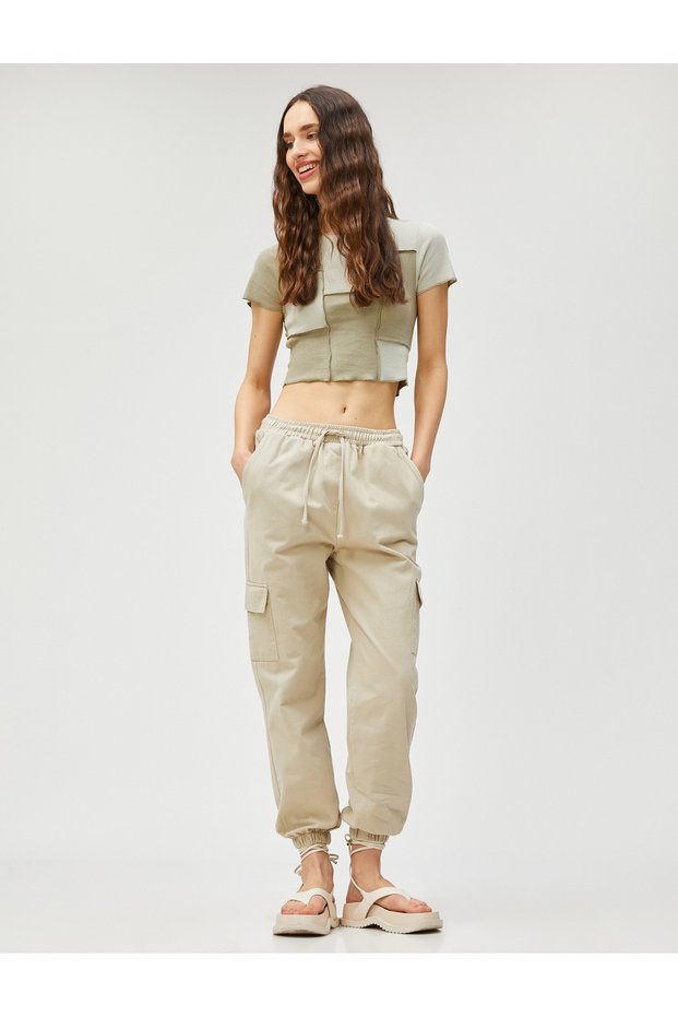 Crop T-Shirt Color Blocked Crew Neck Short Sleeve