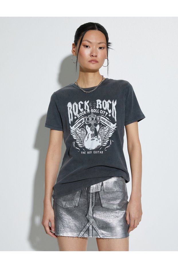 Slogan Printed T-Shirt Short Sleeve Crew Neck Cotton