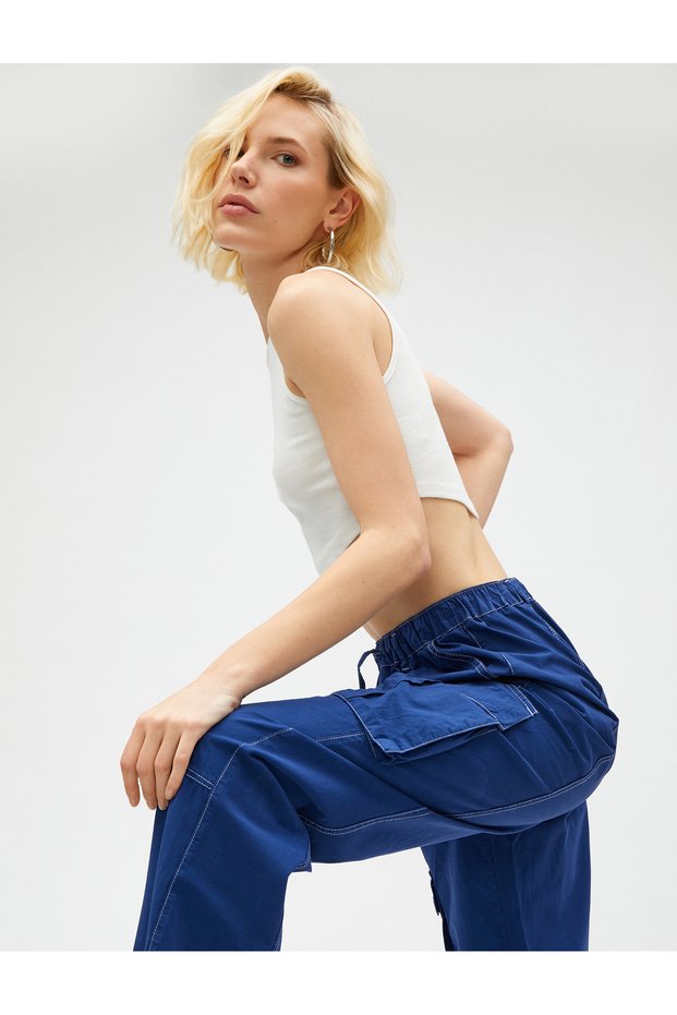 Parachute Trousers with Lace Waist Cotton Pocket Detail