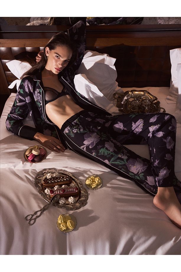 Çiçekli Pijama Altı Beli Lastikli Düz Paça - 1
