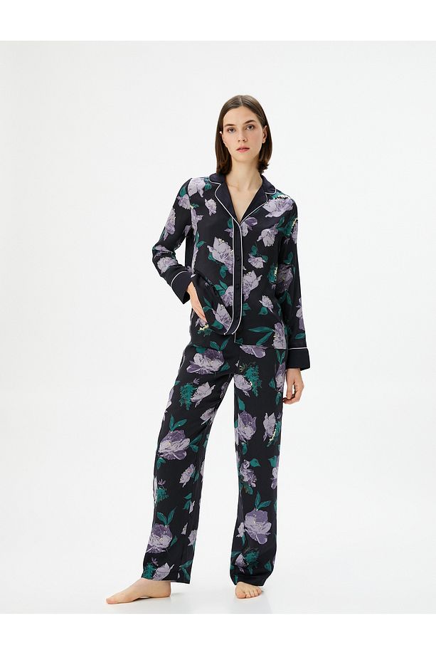 Çiçekli Pijama Altı Beli Lastikli Düz Paça - 3