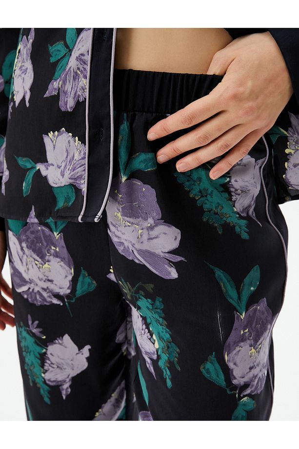 Çiçekli Pijama Altı Beli Lastikli Düz Paça - 6