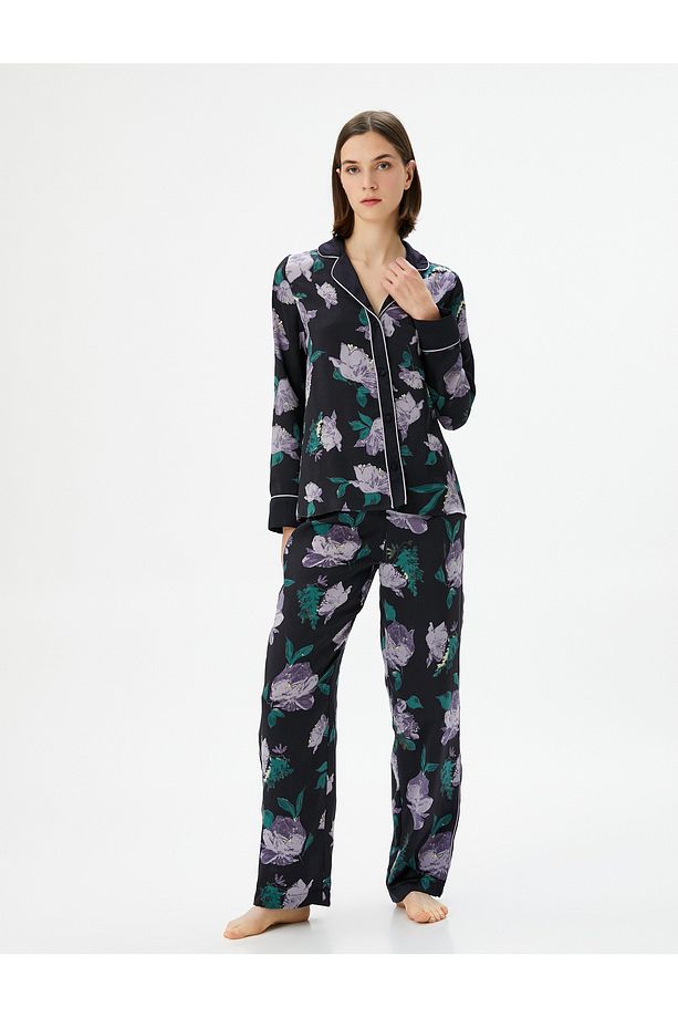 Çiçekli Pijama Altı Beli Lastikli Düz Paça - 2