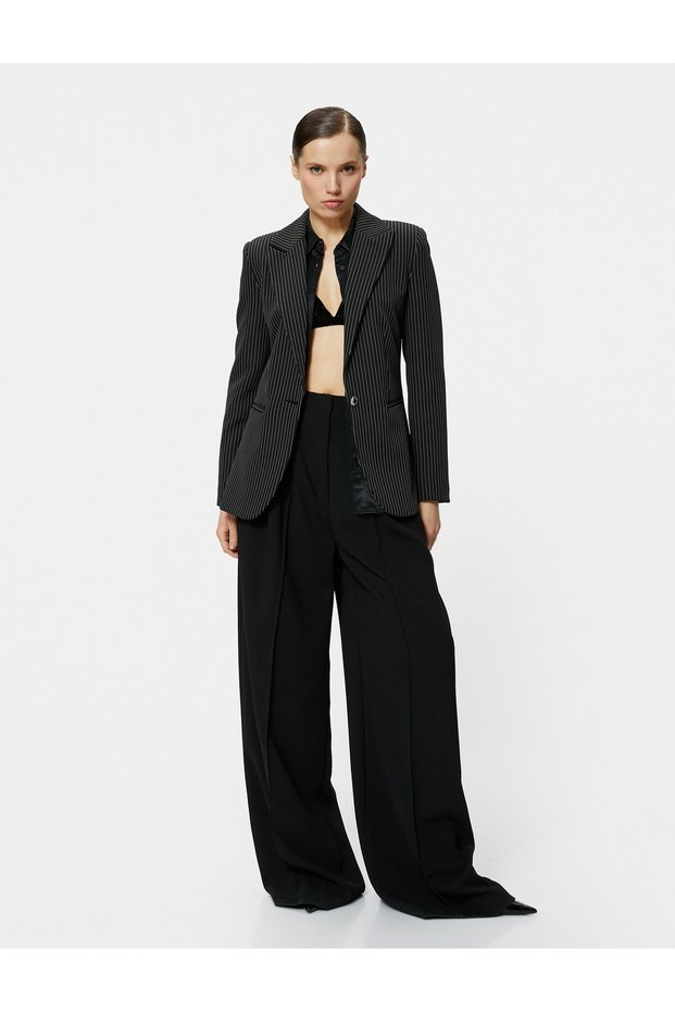 Slim Fit Blazer Jacket with Single Button Pocket Detail