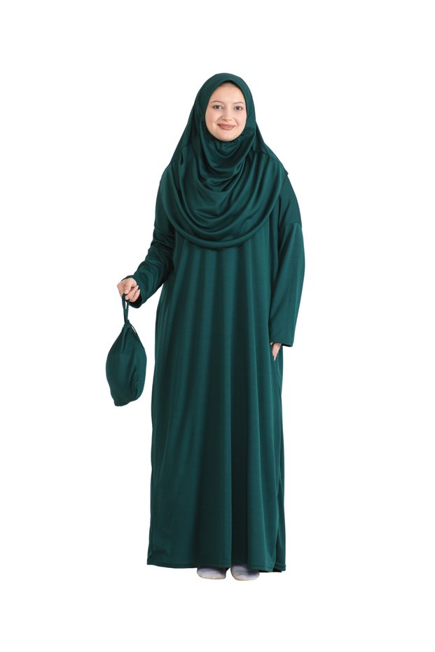 Pockets Prayer Dress Scarf Ready to Wear Hijab Clothing Turban Muslim Clothes Suit - Emerald Green