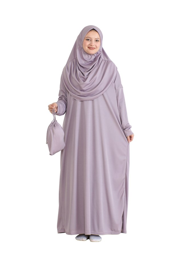 Pursed Prayer Dress Scarf Ready Hijab Clothing Turban Muslim Clothes Suit - Lilac