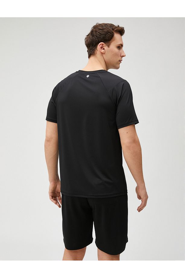 Spor Tişört Slogan Baskılı Bisiklet Yaka Reglan Kol - 4