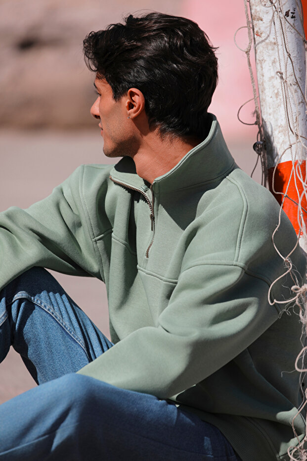 سويت شيرت ليبر أوليف كبير الحجم بنصف سحاب - 2