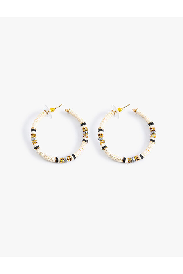 Multicolored Beaded Hoop Earrings - 1