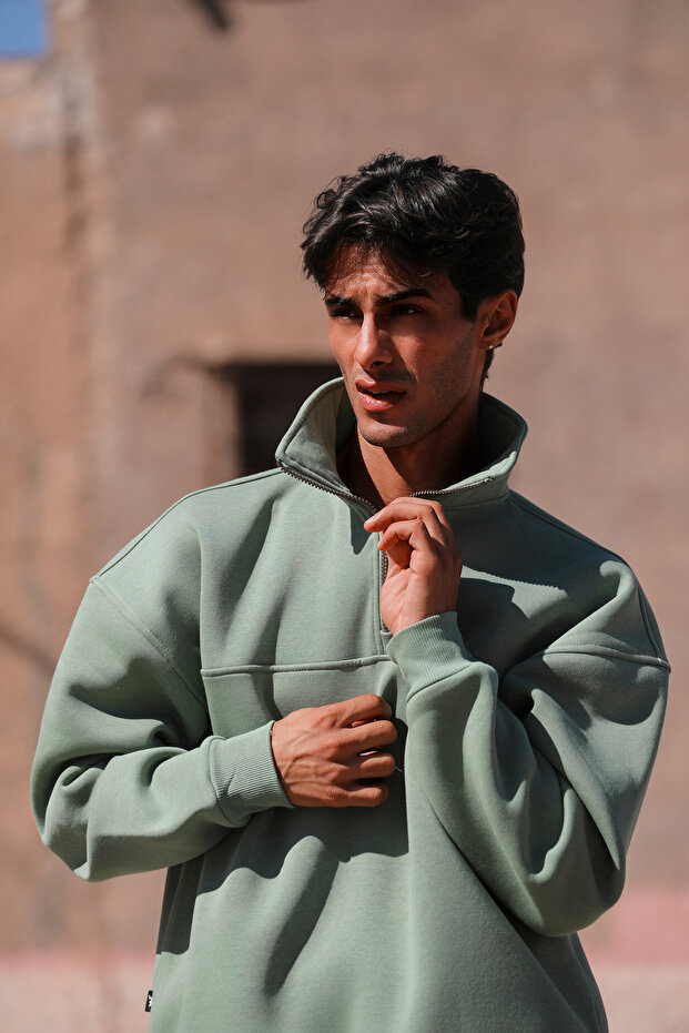 سويت شيرت ليبر أوليف كبير الحجم بنصف سحاب - 1