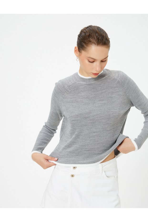Basic Knitwear Sweater Stripe Detailed Long Sleeve Round Neck