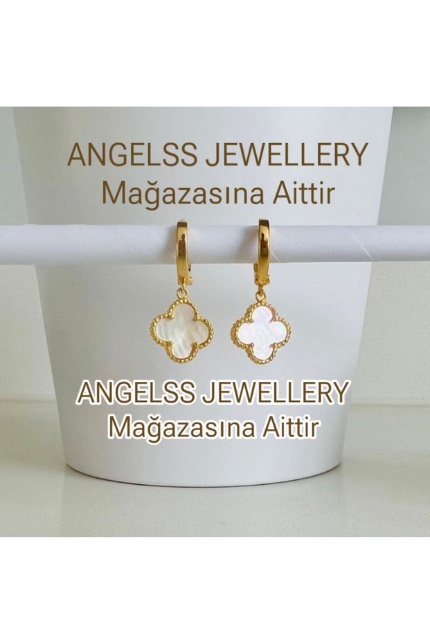 White Gold Dangle Earrings (Yonca Model White Gold Dangle Earrings)