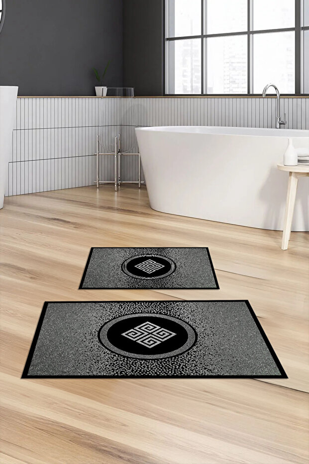 Digital Printed Non-Slip Base Washable Bath Mat 2-Piece Toilet Set Carpet
