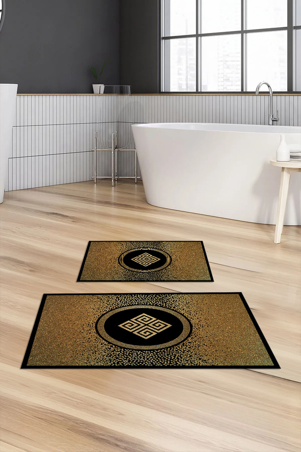 Digital Printed Non-Slip Base Washable Bath Mat 2-Piece Toilet Set Carpet