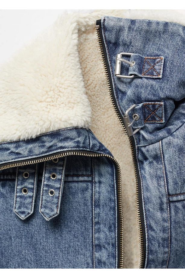 Kürklü denim ceket - 6