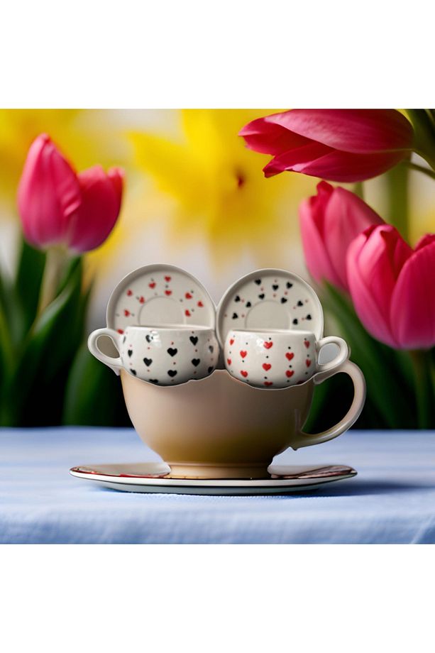 Beren kalpli seramik el işçiliği mug kupa bardak 2li set - 2