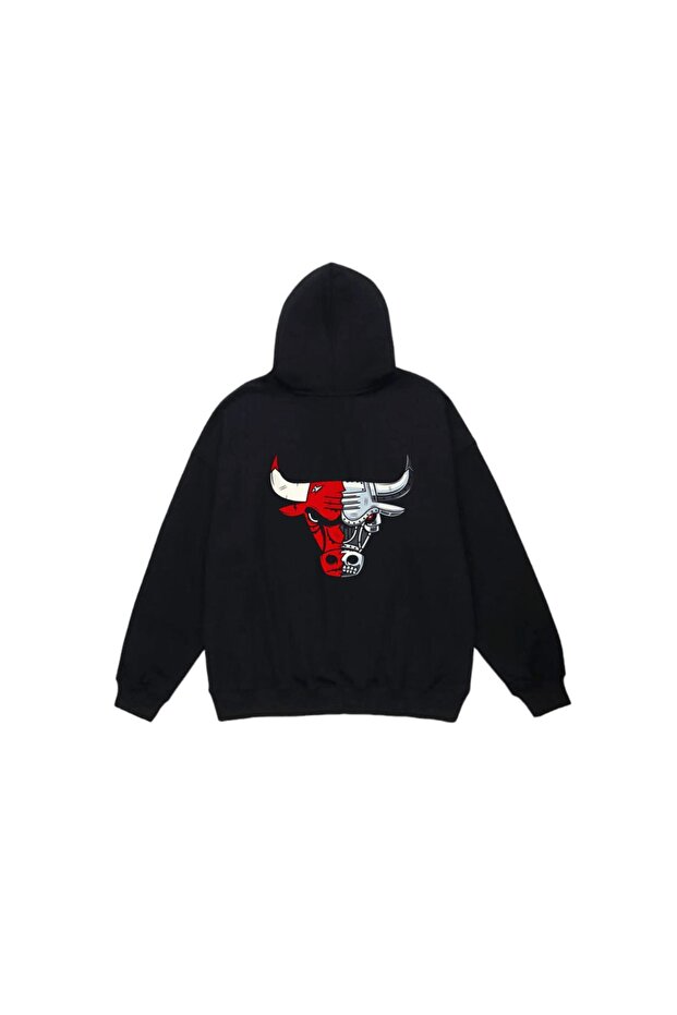 سويت شيرت بقلنسوة أسود بتصميم مخصص من Bulls للجنسين 1005