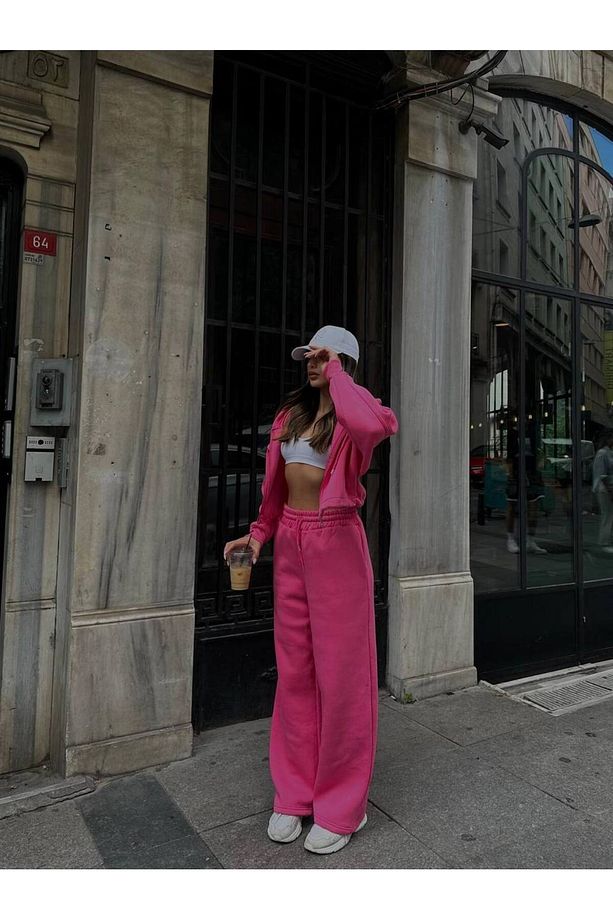 Kapüşonlu Kısa Oversize Hırka Baggy Eşofman Takımı - 1