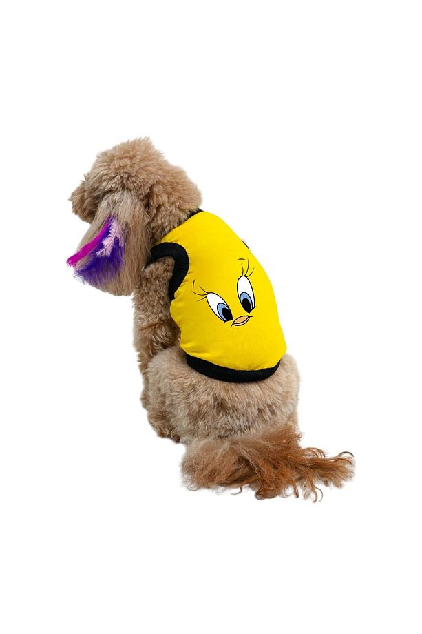 Kedi Ve Köpek Kıyafeti Elbiseleri - Tweety Surat Baskılı Sarı Atlet - 1