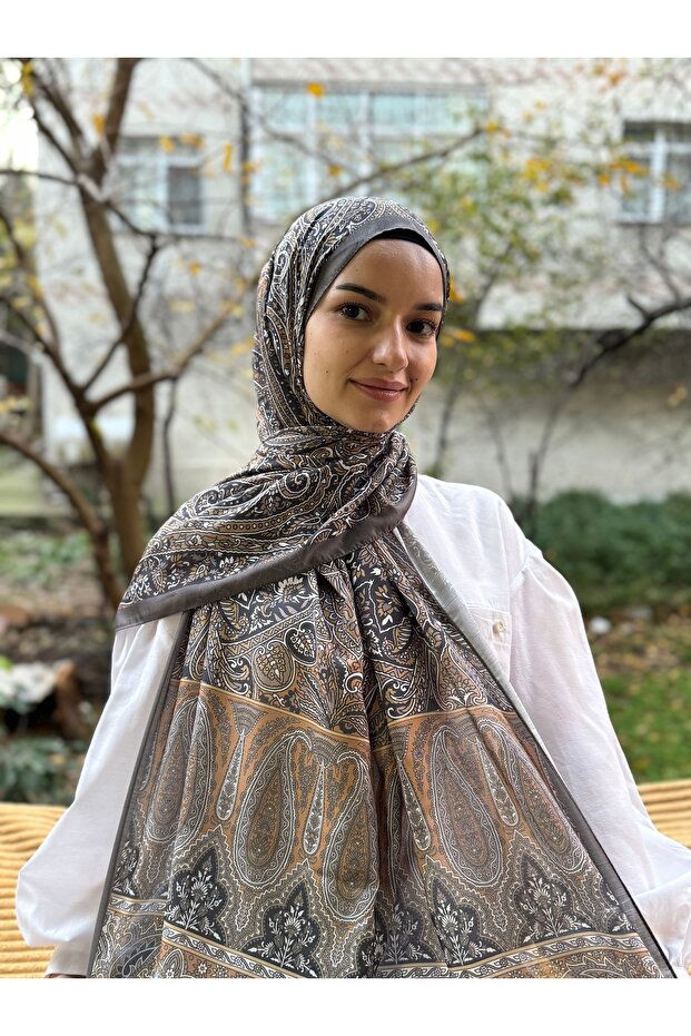 شال قطني بنمط داليا للحجاب، لون أنثراسايت