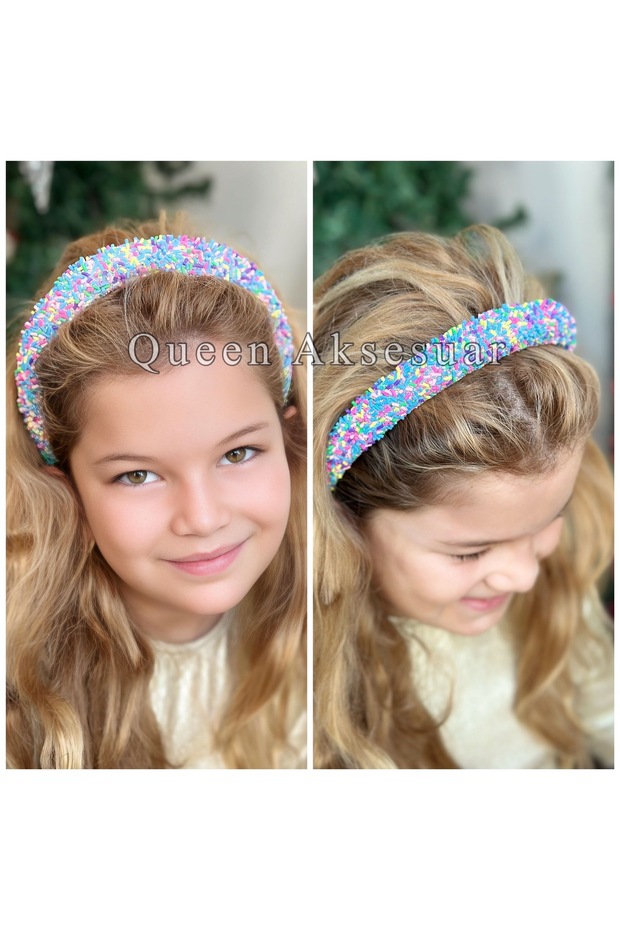 Imported Luxury Colorful Candy Fancy Crown Women's Children's Crown with Convex Sponge Rainbow Blue Color