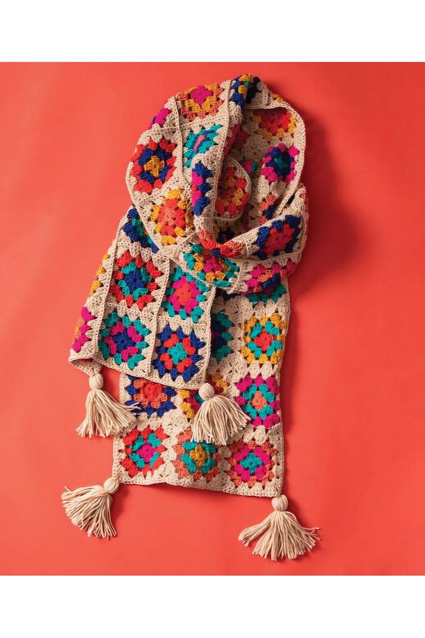 El Yapımı Tığ İşi Motif Patchwork Kadın Atkı - 1