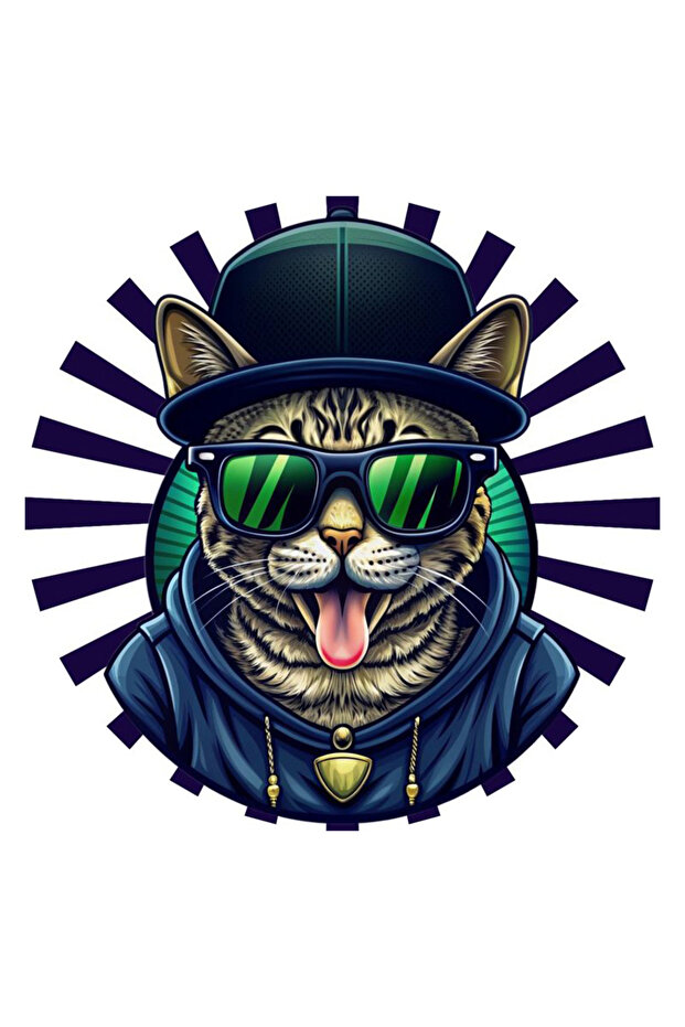 Cool Tabby Cat Sticker with Glasses Car, Motorcycle, Helmet, Laptop, Glass Sticker 13X13 cm
