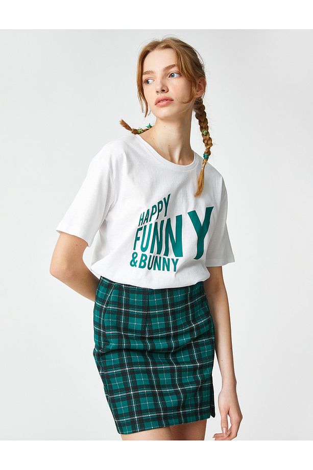 Slogan Baskılı Tshirt Bisiklet Yaka Kısa Kollu - 2