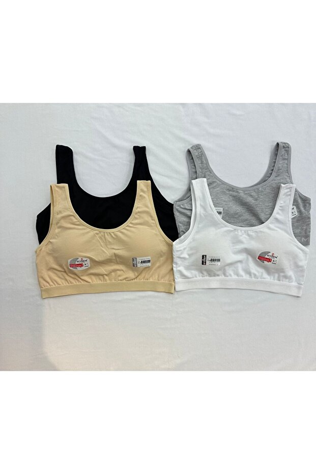 Padded 4-Piece, White, Skin, Gray and Black Thick Strap Cotton Women's Half Tank Top