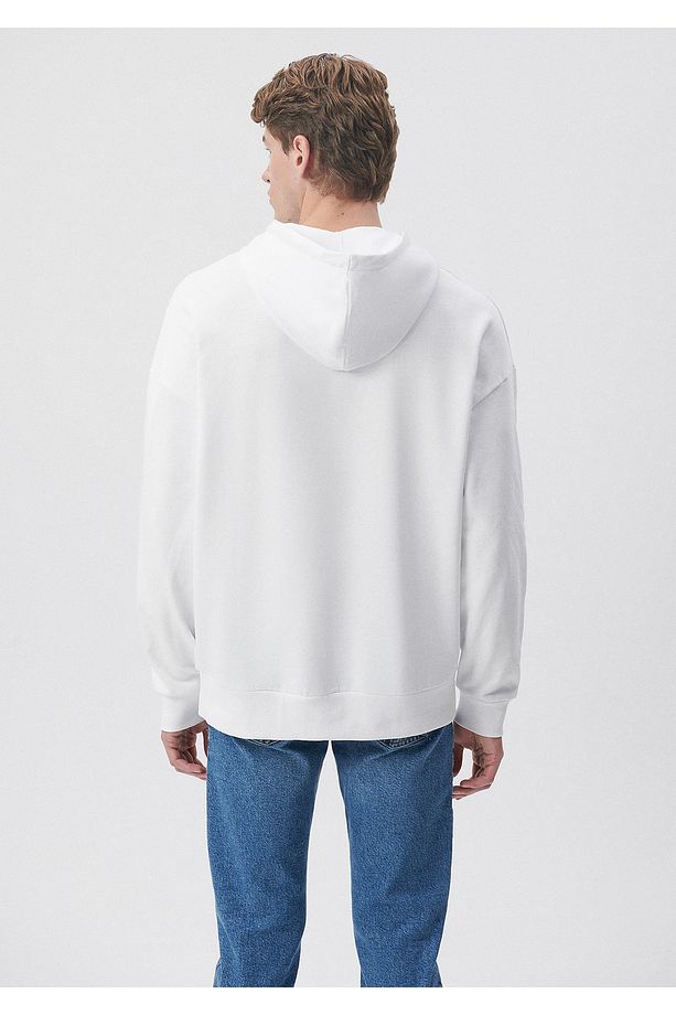 Kapüşonlu Beyaz Basic Sweatshirt 0610062-620 - 4
