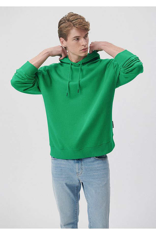 Kapüşonlu Yeşil Basic Sweatshirt 0610062-71704 - 1