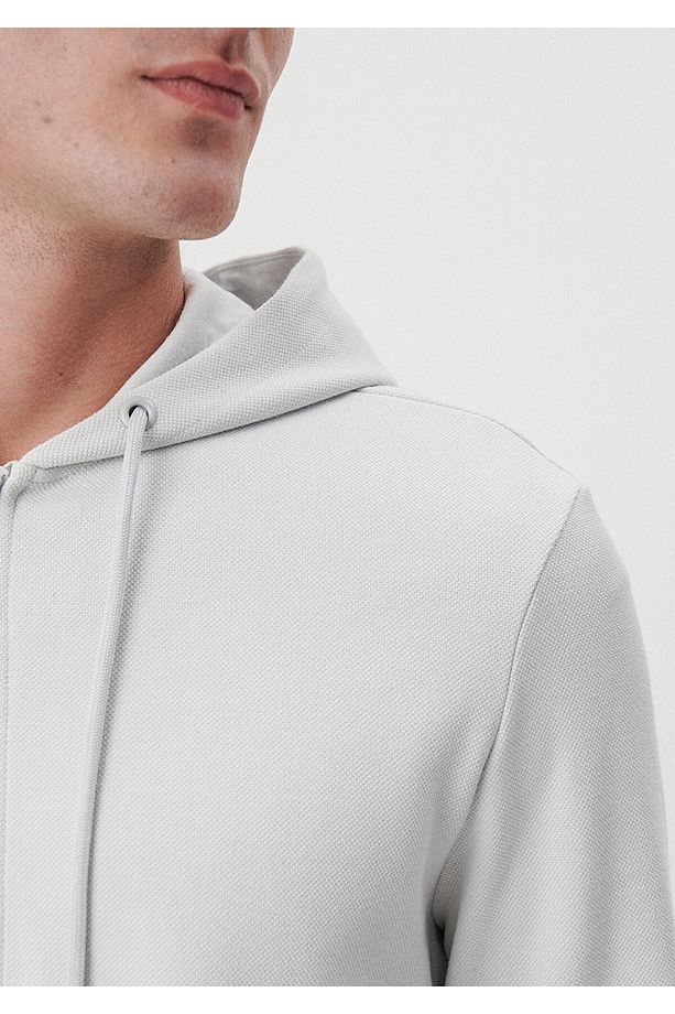 Kapüşonlu Fermuarlı Gri Basic Sweatshirt 0s10013-80618 - 4