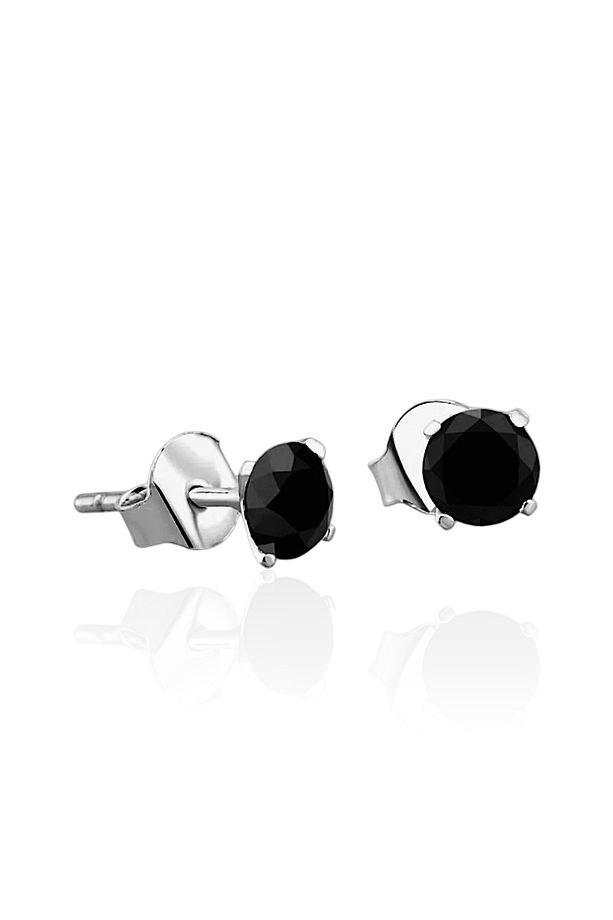 Gümüş 925 Ayar 4mm Tek Zirkon Taşlı Çivili Küpe - 1