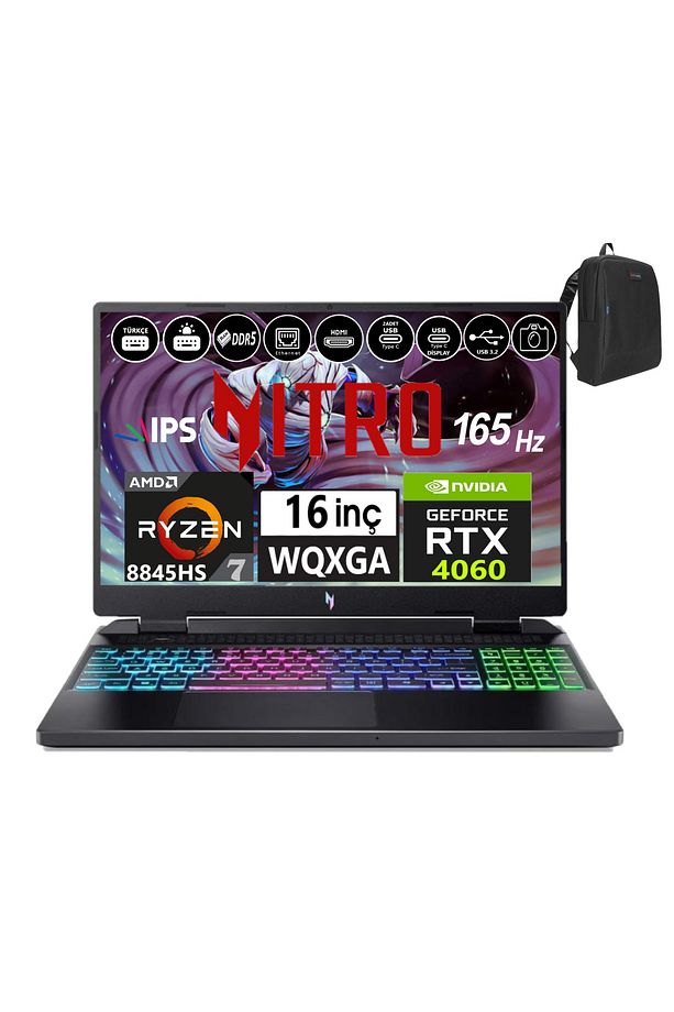 Nitro 16 AN16-42 R7 8845HS Aı 32GB Ddr5 1tb SSD 8GB/RTX4060 FDOS 16" 165Hz Wqxga IPS WNHQSKEY00106 - 1