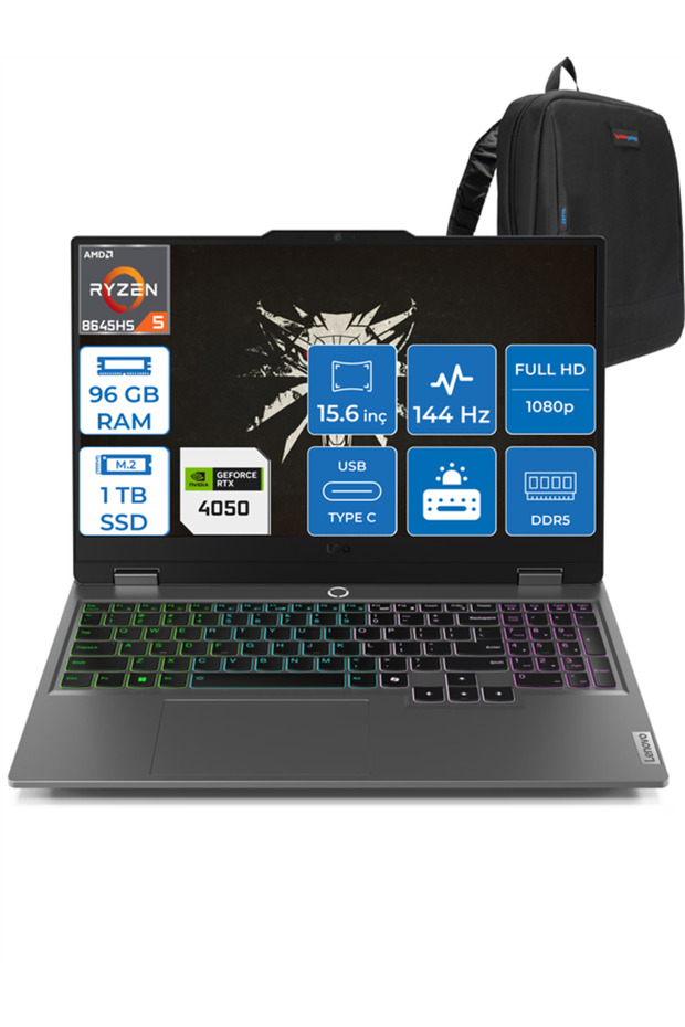 Loq Ryzen 5 8645HS 96GB Ddr5 1tb SSD 6GB/RTX4050/105W WIN 11 Home 15.6" Fhd IPS 144Hz L83DX008DTRH21 - 1