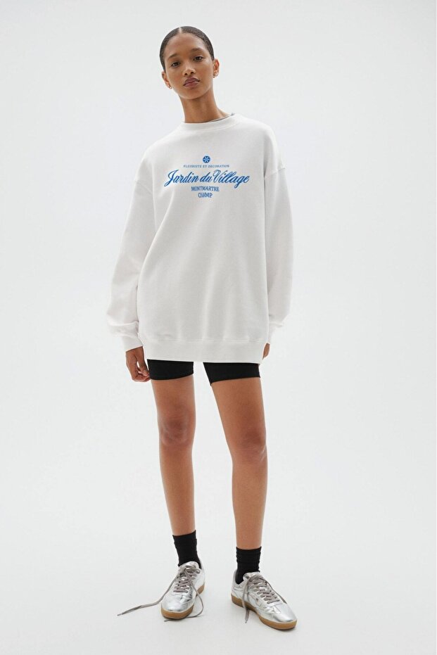 Unisex Oversize Sweatshirt Montmartre Paris Printed White – Crew Neck, 3 Thread Ribs