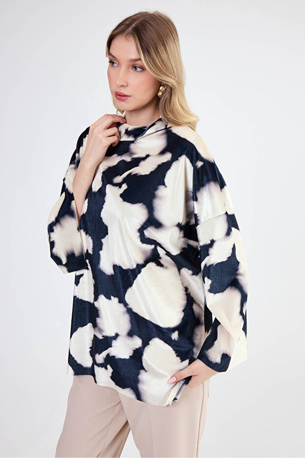 الياقة المدورة نمط التعادل صبغ بلوزة - 3