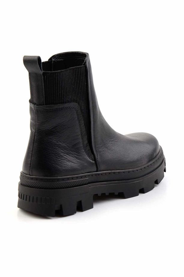 Siyah Hakiki Deri Kadın Bot & Bootie K02179200603 - 4