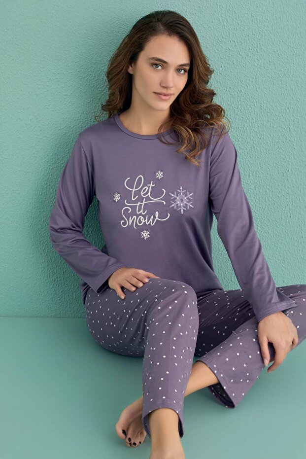 Women's Long Sleeve Sandy Lilac Pajama Suit C1T9N1O02-21