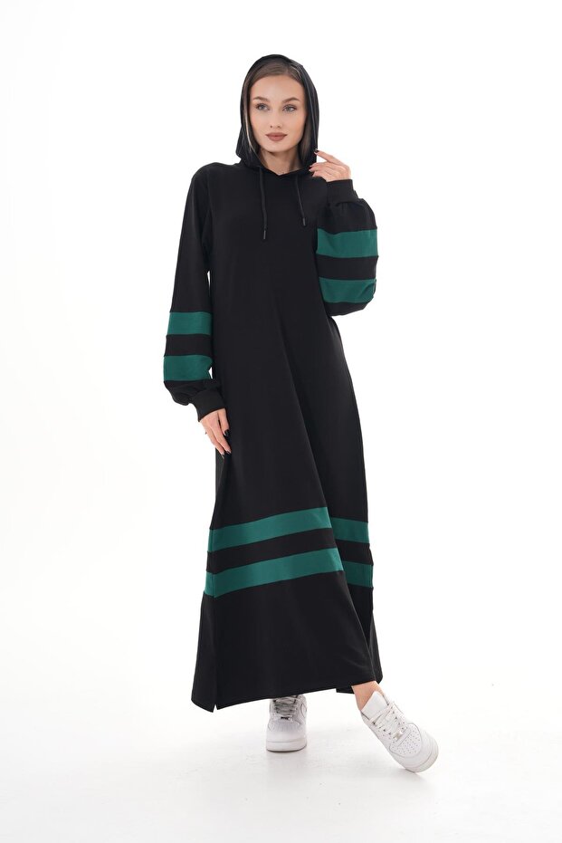 Women's Two-Strap Striped Balloon Sleeve Sports Dress Emerald