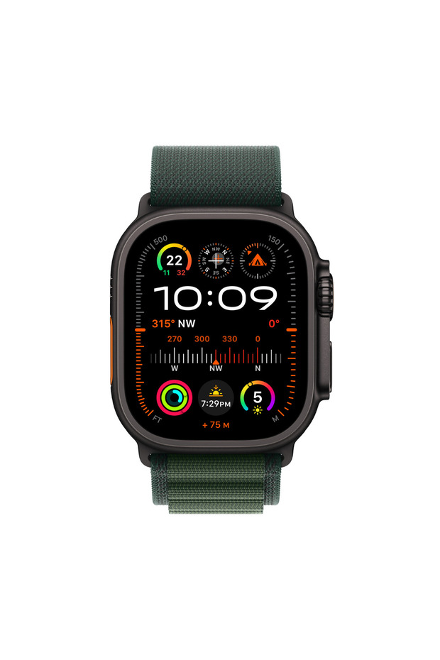 Watch Ultra 2 GPS + Cellular 49mm Black Titanium Case with Dark Green Alpine Loop - Medium