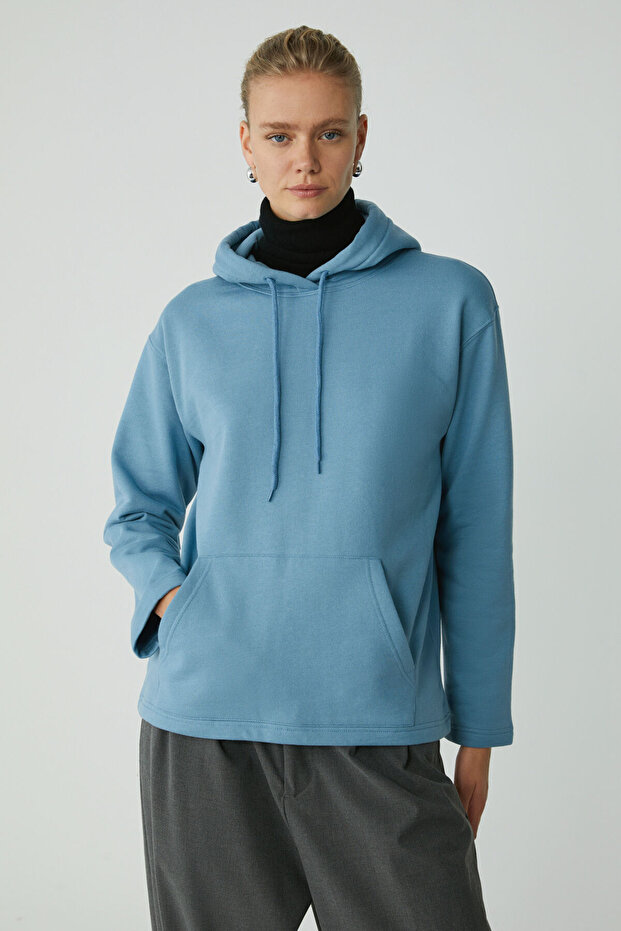 Piper Women's Fleece Inside Soft Comfort Fit Hooded Kangaroo Pocket Blue Sweatshirt