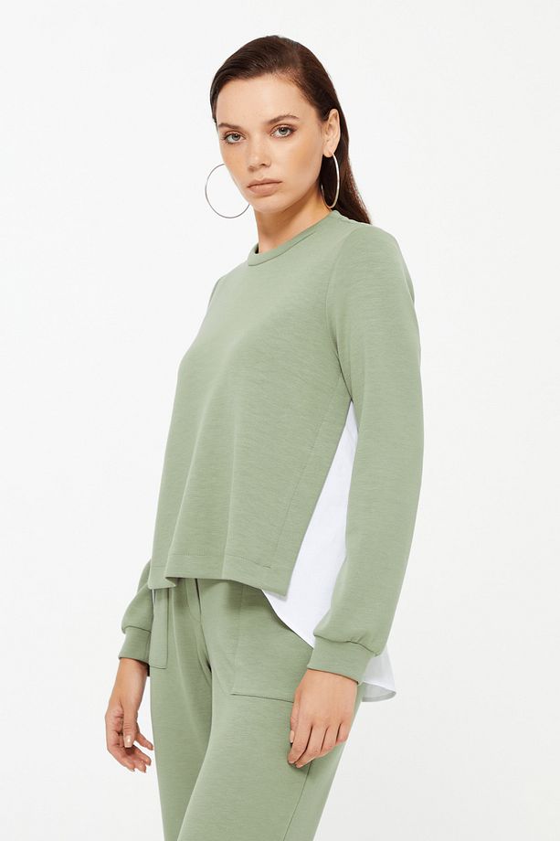 Poplin Detaylı Örme Bluz - 1